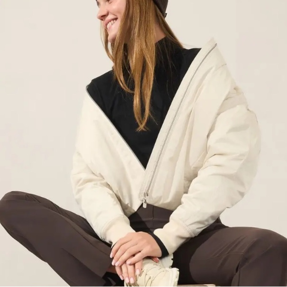 Athleta] Cream Padded Bomber Jacket
